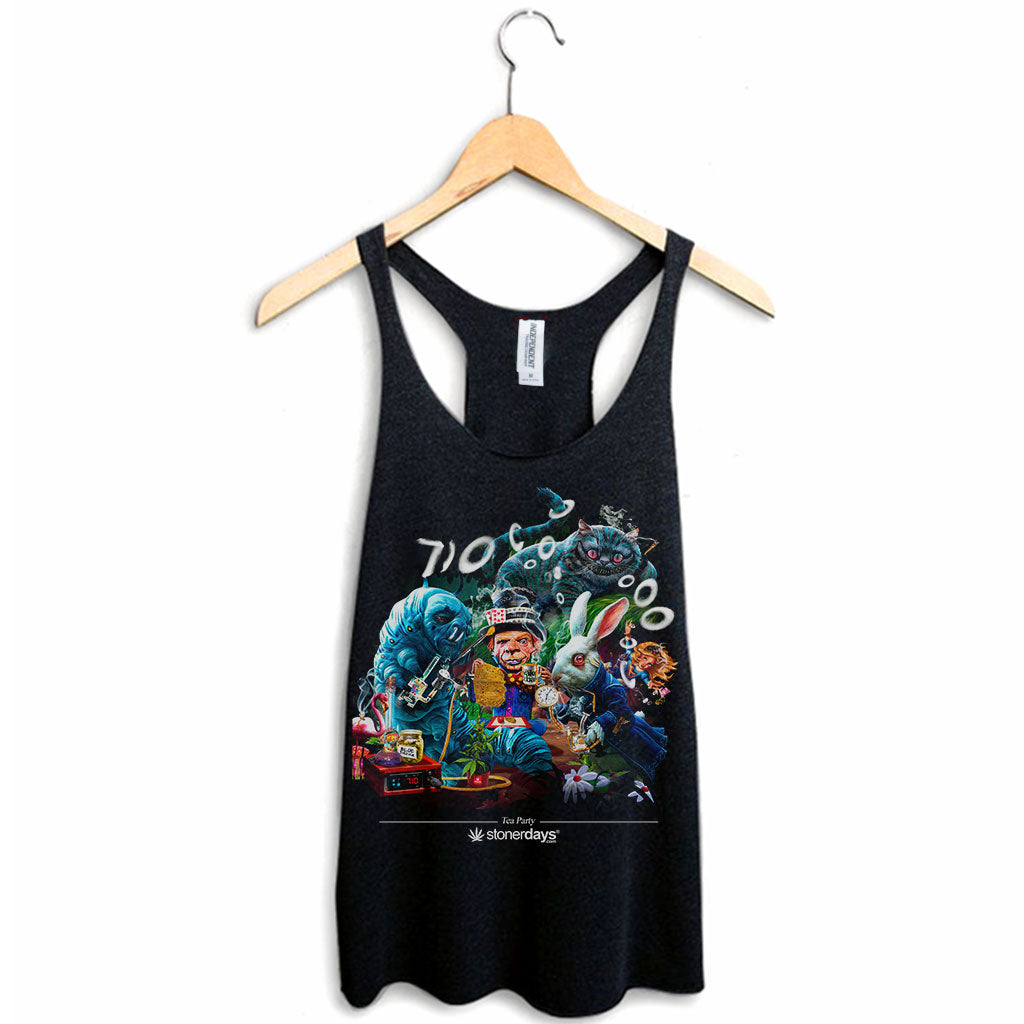StonerDays Tea Party Women's Racerback Tank Top, Fun Novelty Design, Sizes S-XXL