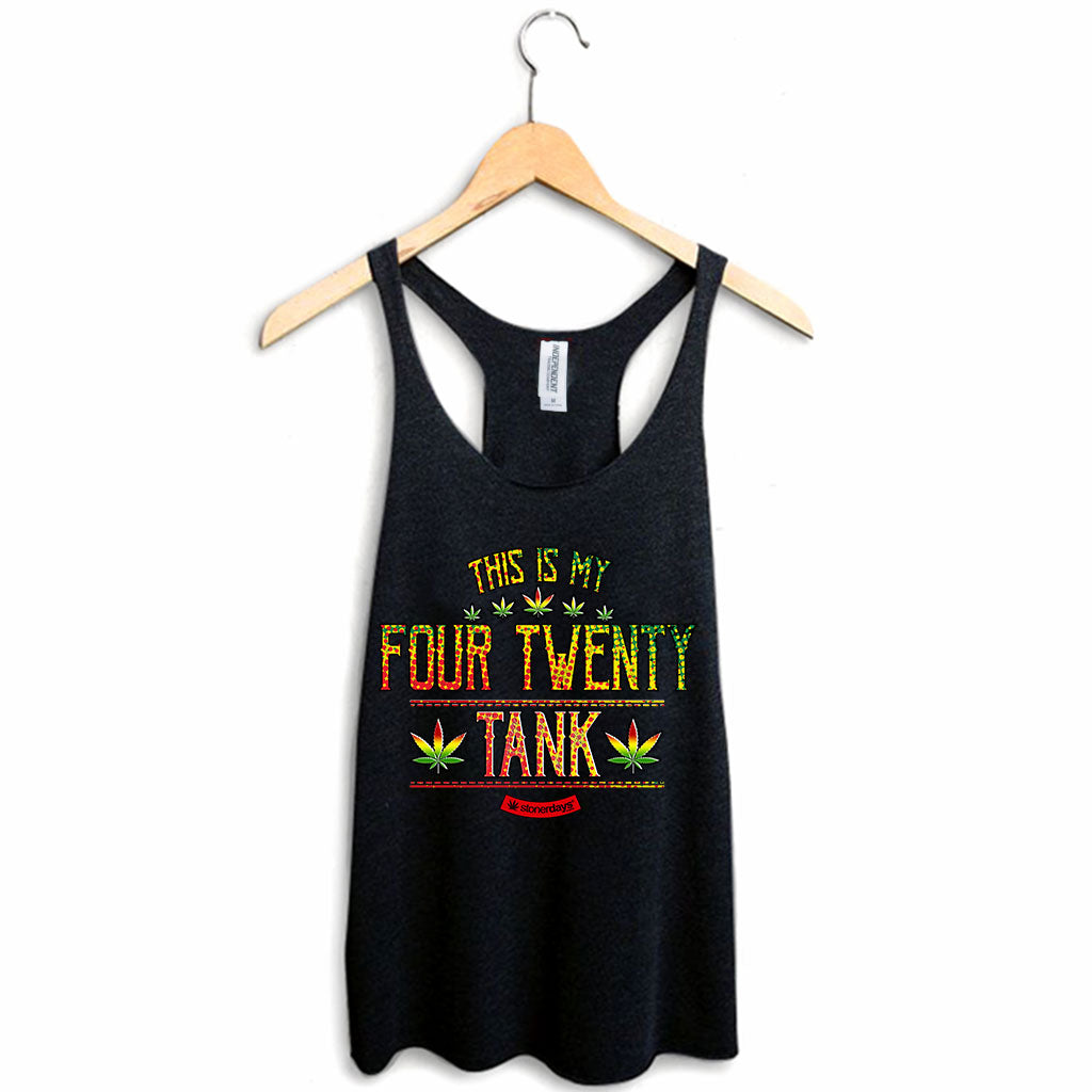StonerDays Women's Racerback Tank in Black with 'This Is My Four Twenty' Print, Sizes S-XXL