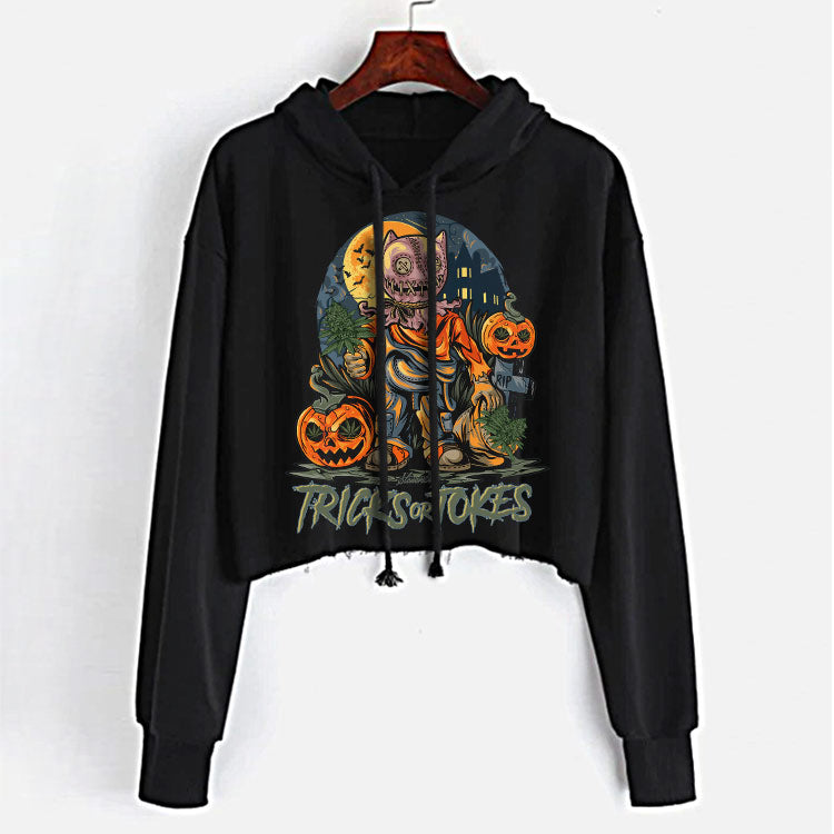 StonerDays Trick Or Tokes Women's Crop Top Hoodie with Halloween Design