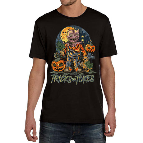 StonerDays Trick Or Tokes Tee in black cotton, front view on male model