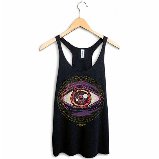 StonerDays Trippin Ball-z Racerback tank top, women's cotton blend, front view on hanger