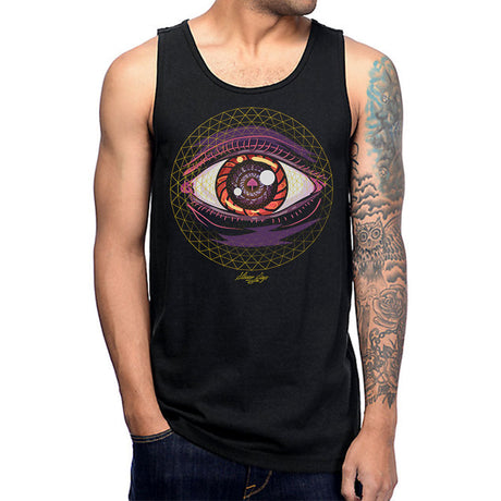 StonerDays Trippin Ballz Men's Tank with Psychedelic Eye Design, Front View on Model