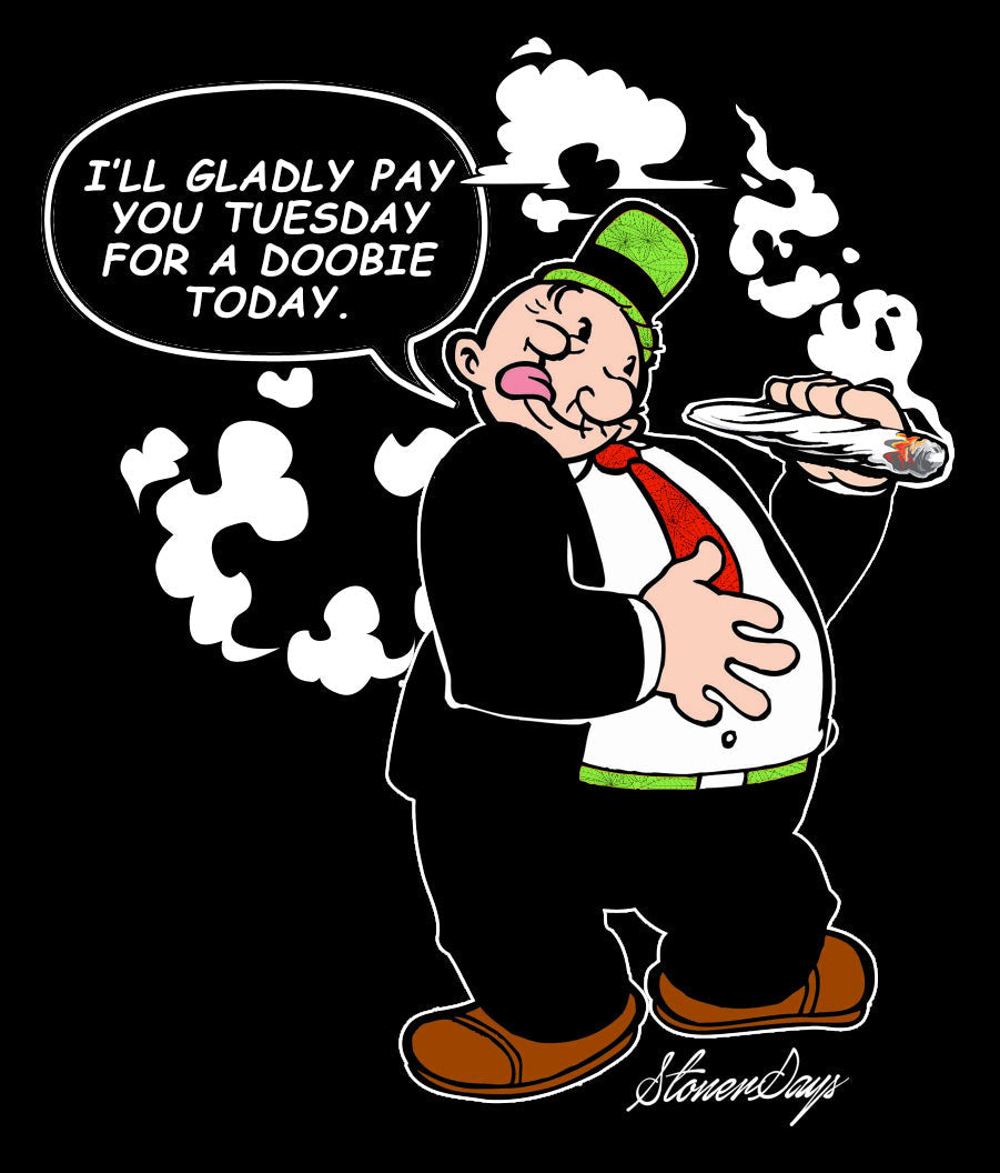 StonerDays Tuesday men's t-shirt with Sherlock design on black background