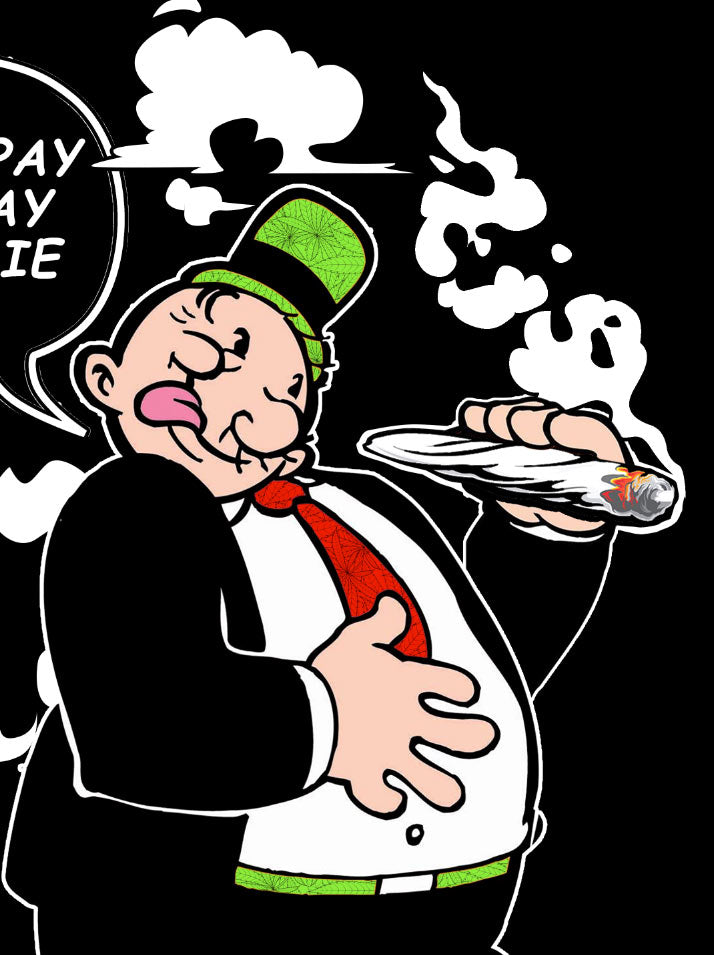 StonerDays Tuesday men's t-shirt with cartoon character design, front view on black background