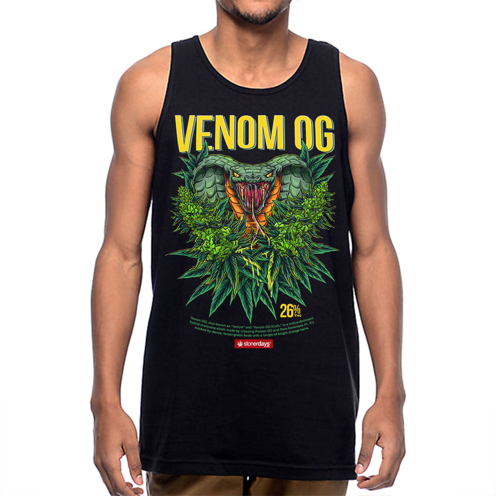 StonerDays Venom Og Tank for Men, Black Cotton Blend with Bold Graphic, Front View