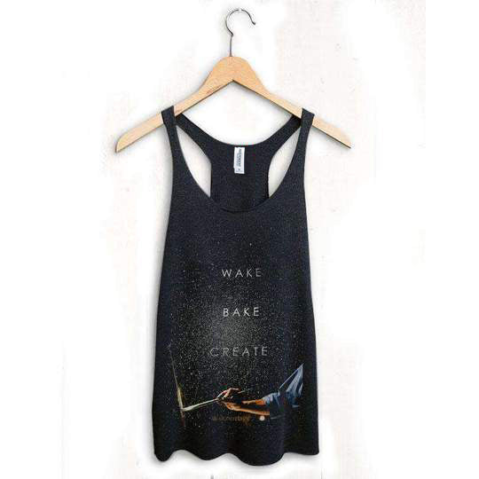 StonerDays Wake Bake Create women's tank top in black, front view on hanger, sizes S-XL