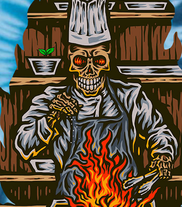 StonerDays Wake N Bake T-shirt in Blue Tie Dye with Graphic Chef Skull Design