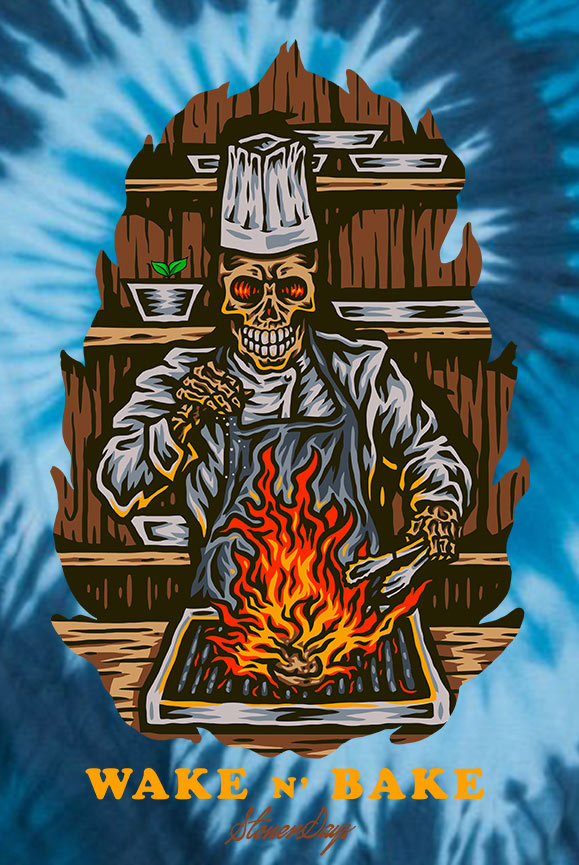 StonerDays Wake N Bake T-Shirt in Blue Tie Dye with Graphic Front View