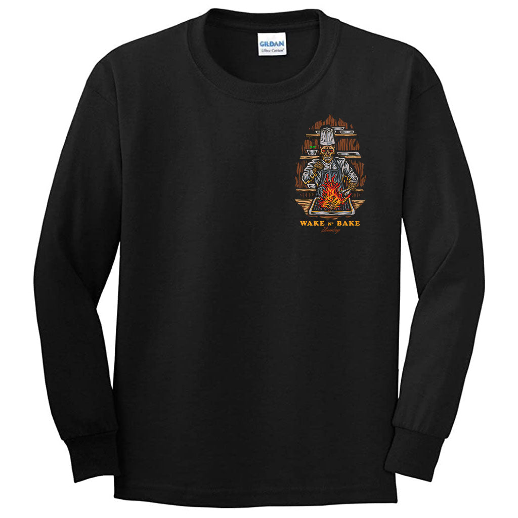 StonerDays Wake N Bake Long Sleeve Shirt in Black Cotton - Front View