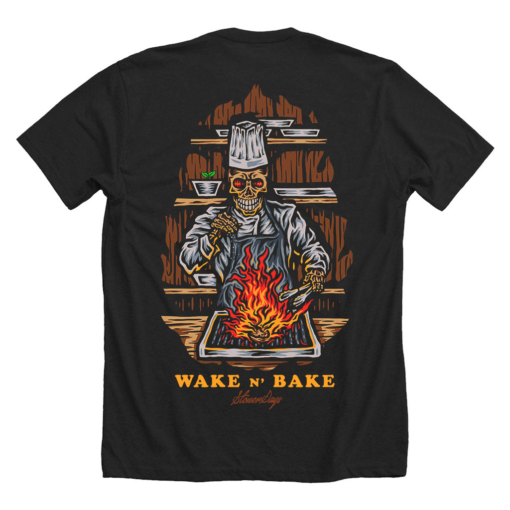 StonerDays Wake N Bake Tee with graphic print, rear view on white background