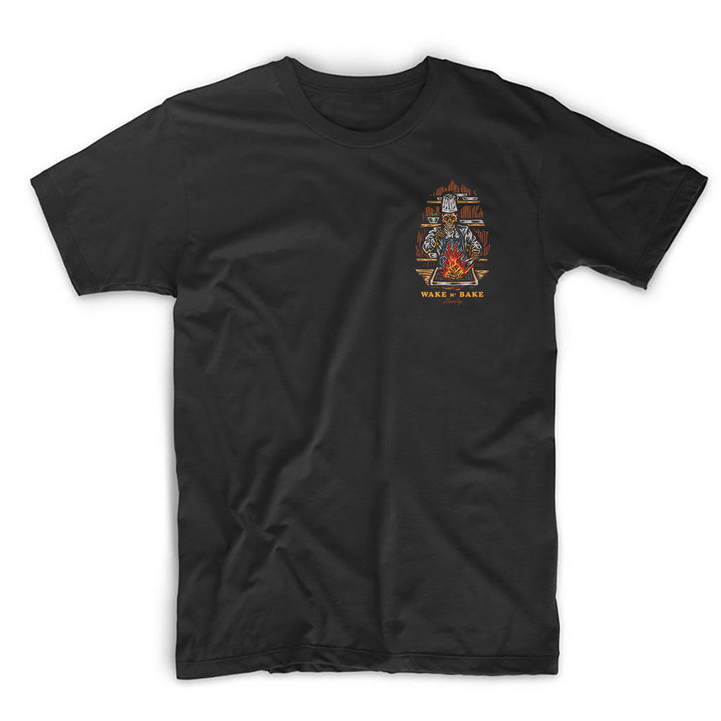 StonerDays Wake N Bake Tee in black cotton, front view on white background