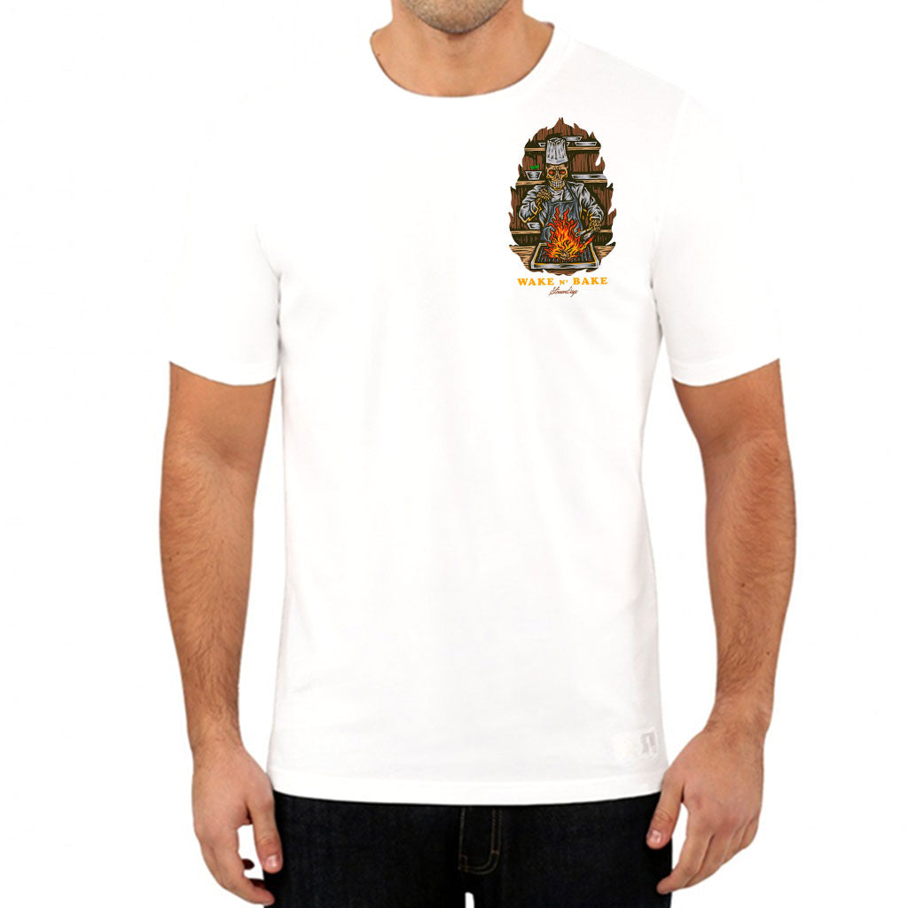 StonerDays Wake N Bake White Cotton Tee front view on model