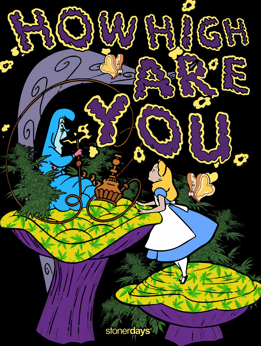 StonerDays 'We're All Mad Here' hoodie with vibrant Alice in Wonderland graphics on black