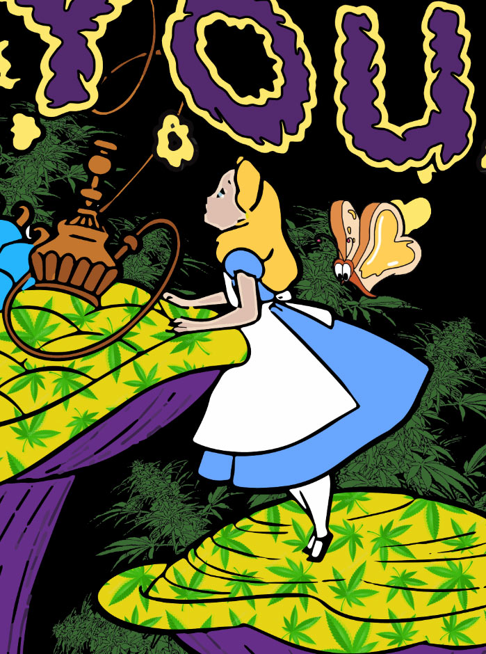 StonerDays 'We're All Mad Here' Hoodie featuring Alice in Wonderland theme on green background