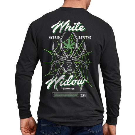 StonerDays White Widow Long Sleeve shirt in black with green graphic, rear view showing design