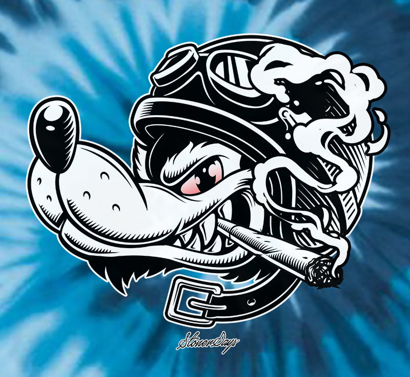 StonerDays Wolf Pack Blue Tie Dye T-Shirt with Sherlock Design Front View