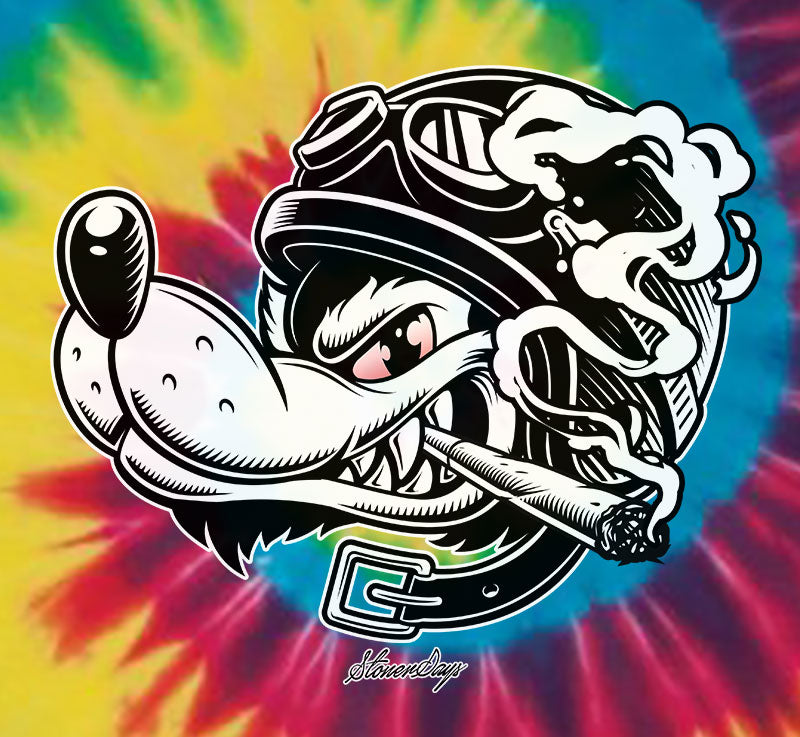 StonerDays Wolf Pack Tie Dye Tee with vibrant colors and bold graphic, front view on a seamless background