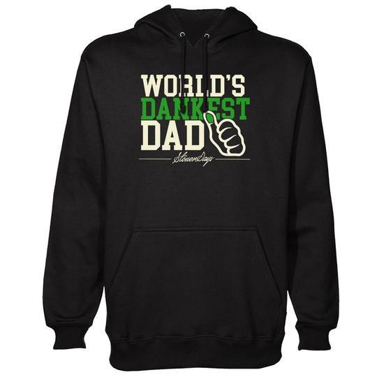 StonerDays 'World's Dankest Dad' black hoodie with white and green print, front view