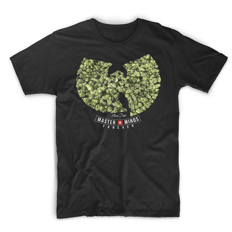 StonerDays Wu Tang black cotton T-shirt with green leaf graphic, front view, available in S-XXXL