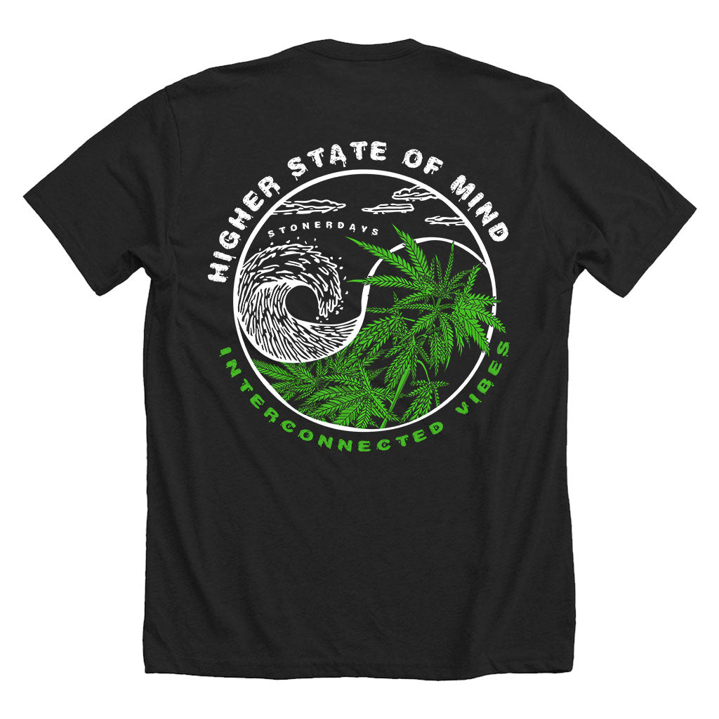 StonerDays Yin Yang Men's Black Cotton T-Shirt with Cannabis Design - Back View