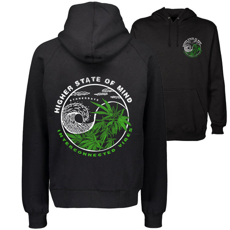 StonerDays Yin Yang Hoodie in black with green print, front and side view, available in S to XXXL