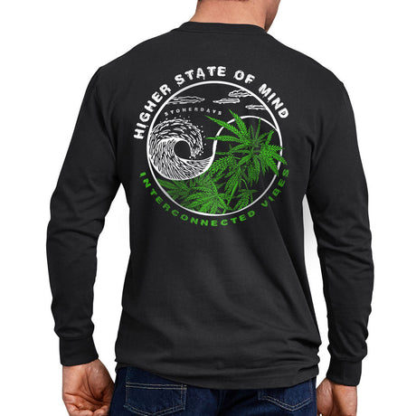 StonerDays Yin Yang Long Sleeve shirt back view featuring cannabis design, sizes S to 3XL