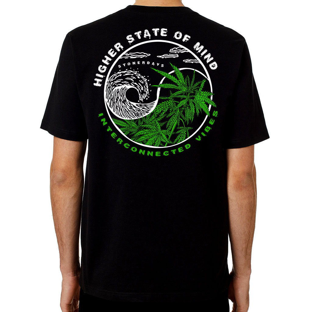 StonerDays Yin Yang black cotton t-shirt with white graphic on back, men's sizes S-XXXL