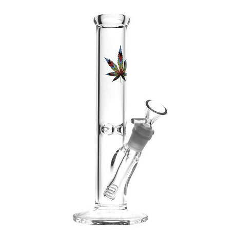 10" Straight Tube Water Pipe with Rainbow Pot Leaf Design and Slit-Diffuser Percolator