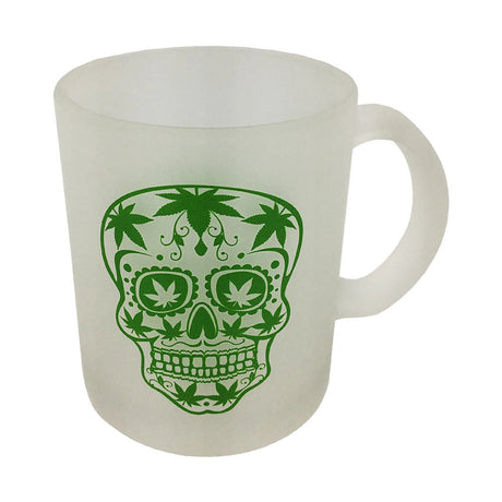 16oz Frosted Glass Coffee Mug with Sugar Skull Design, Durable Borosilicate - Front View