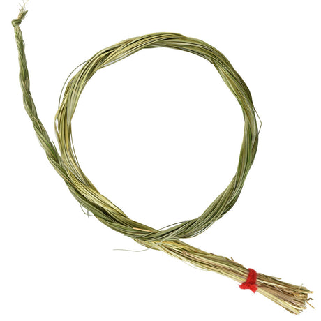 24" Sweet Grass Braid for Home Decor and Incense, Natural Green, Top View on White Background