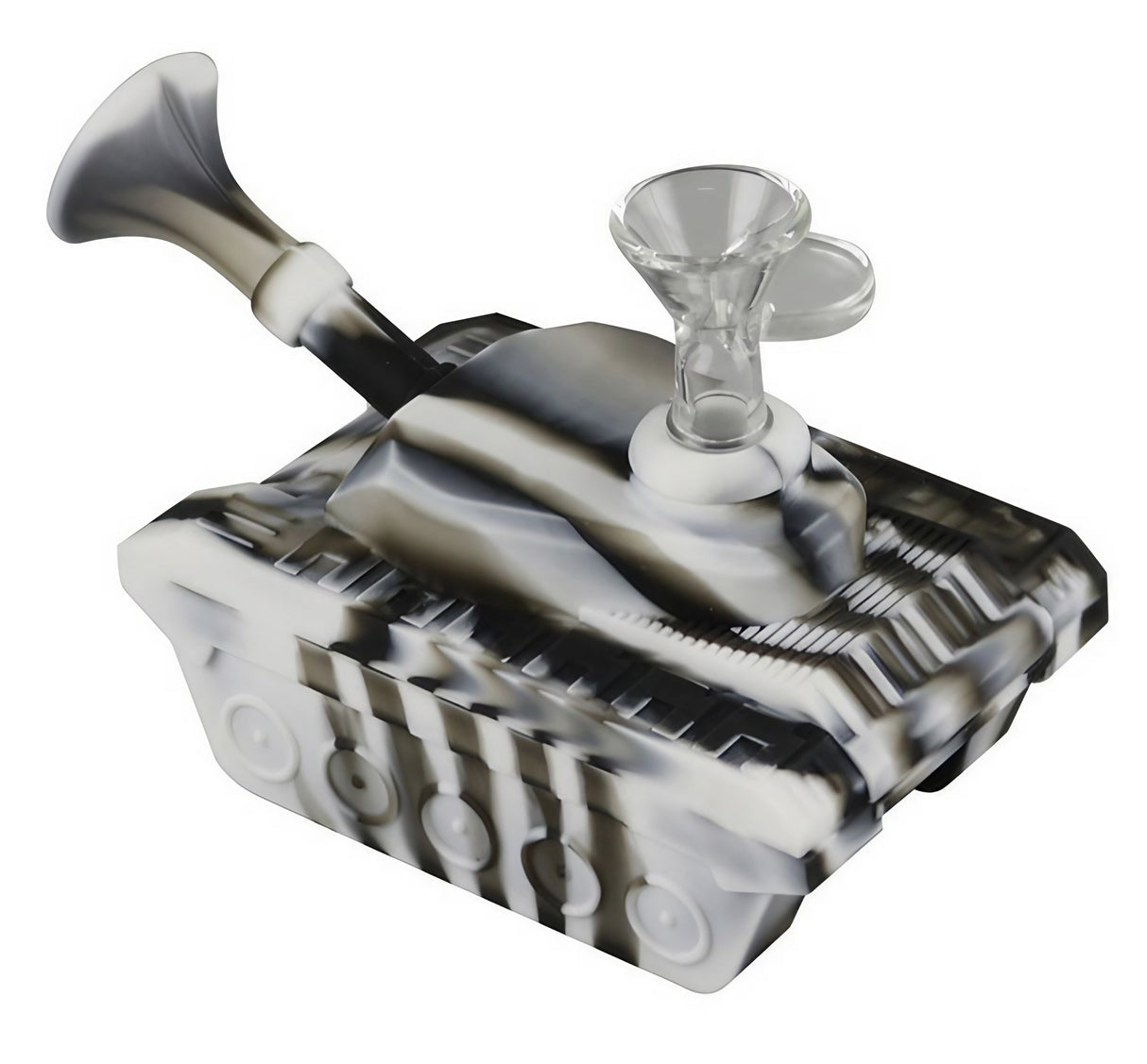 Tank Silicone Waterpipe in assorted bubble design, 6" tall, 14mm female joint, durable and travel-friendly