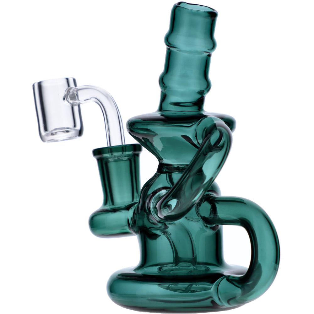 Teal Mini Recycler Water Pipe with Quartz Banger, Portable 6" Design - Front View