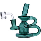 Teal Mini Recycler Water Pipe with Quartz Banger, 6" Compact Design, 90 Degree Joint - Front View
