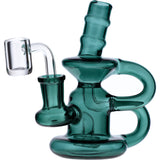 Teal Mini Recycler Water Pipe with Quartz Banger, 90 Degree Joint, Portable 6" Design
