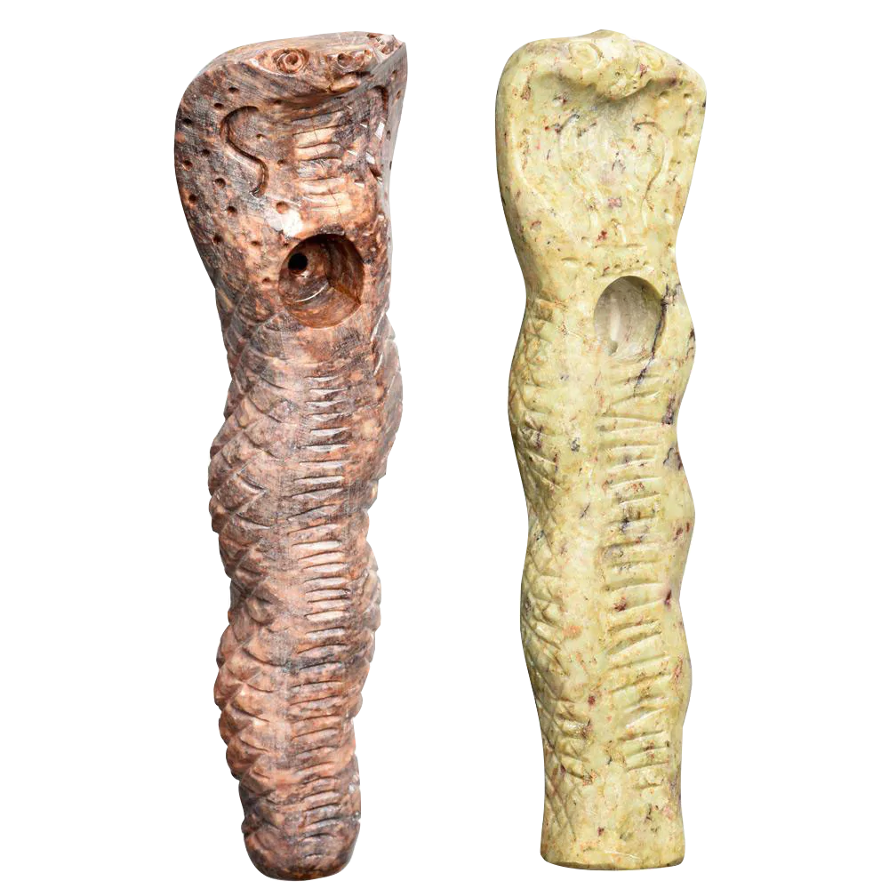 Textured Cobra Carved Stone Pipes in Assorted Colors, Front View, 5 Inches