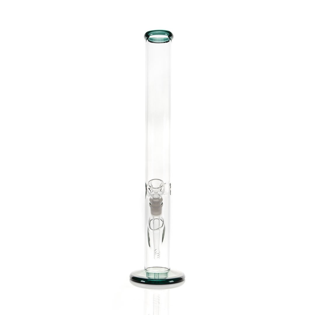 Hemper Classic Tube Bong in Black and Teal, 21" Tall Borosilicate Glass, Front View on White Background