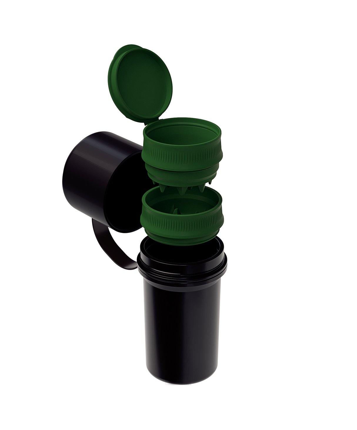 Hemper The Keeper™ 3-Part Grinder in Black with Green Accents - Top View with Open Compartments