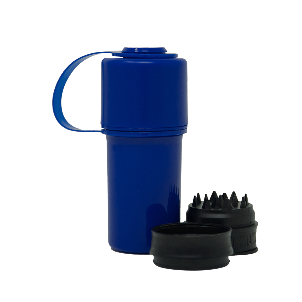 Hemper The Keeper™ 3-Part Grinder in Blue with Storage, Front View on White Background