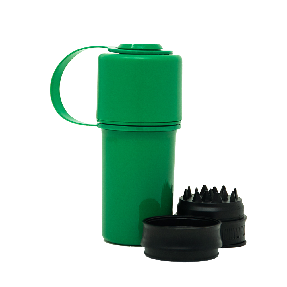 Hemper Keeper 3-in-1 Herb Grinder in Green, Smell Proof Dual Storage - Front View