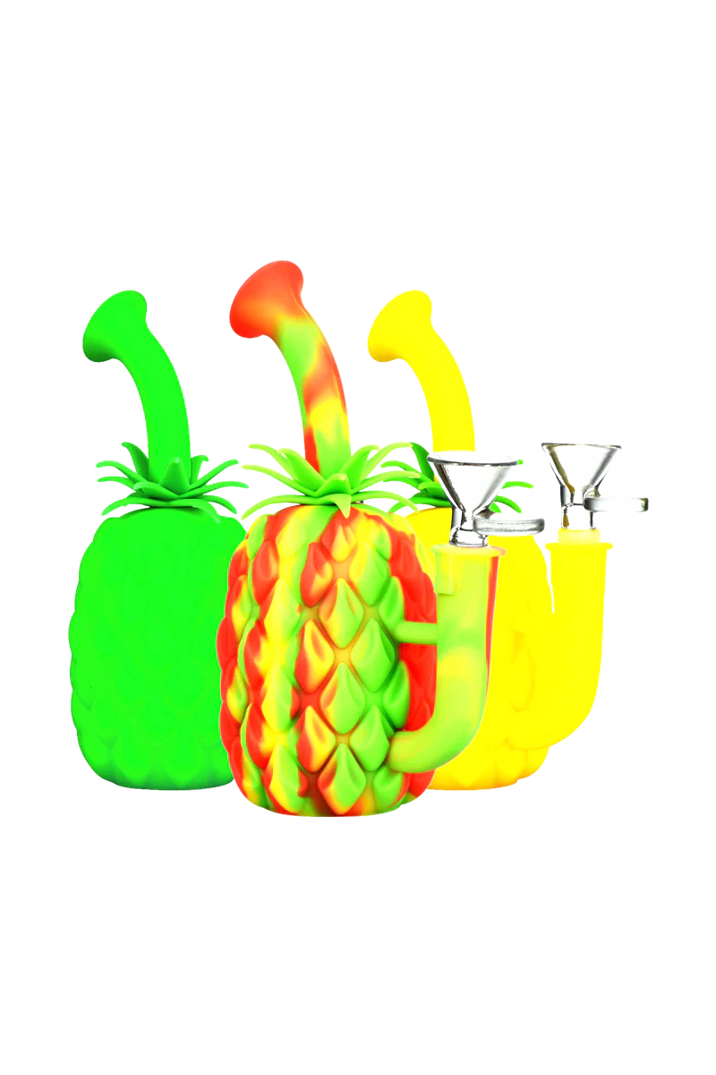 Colorful Pineapple Bong - Silicone Water Pipe with Glass Bowl, Portable Design, Side View