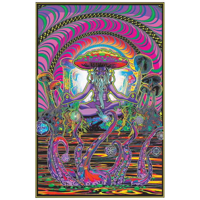 The Shroomer Sage Blacklight Poster featuring vibrant neon mushrooms and psychedelic patterns, 24" x 36"