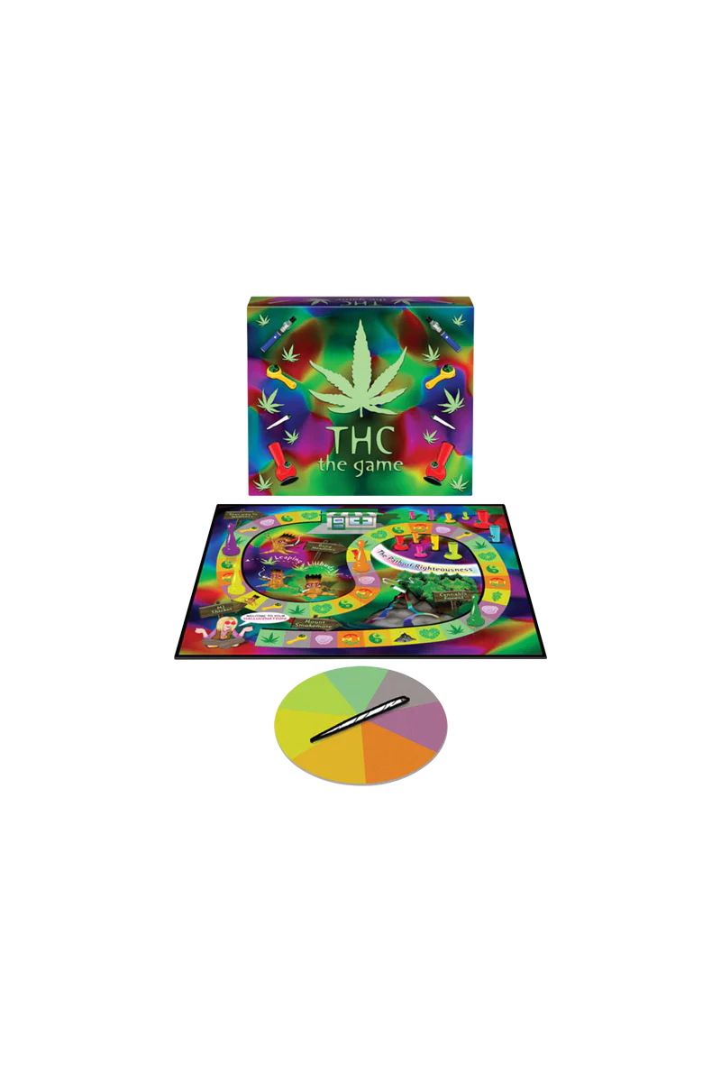 The THC Game board set with colorful design, front view, ideal for novelty gift