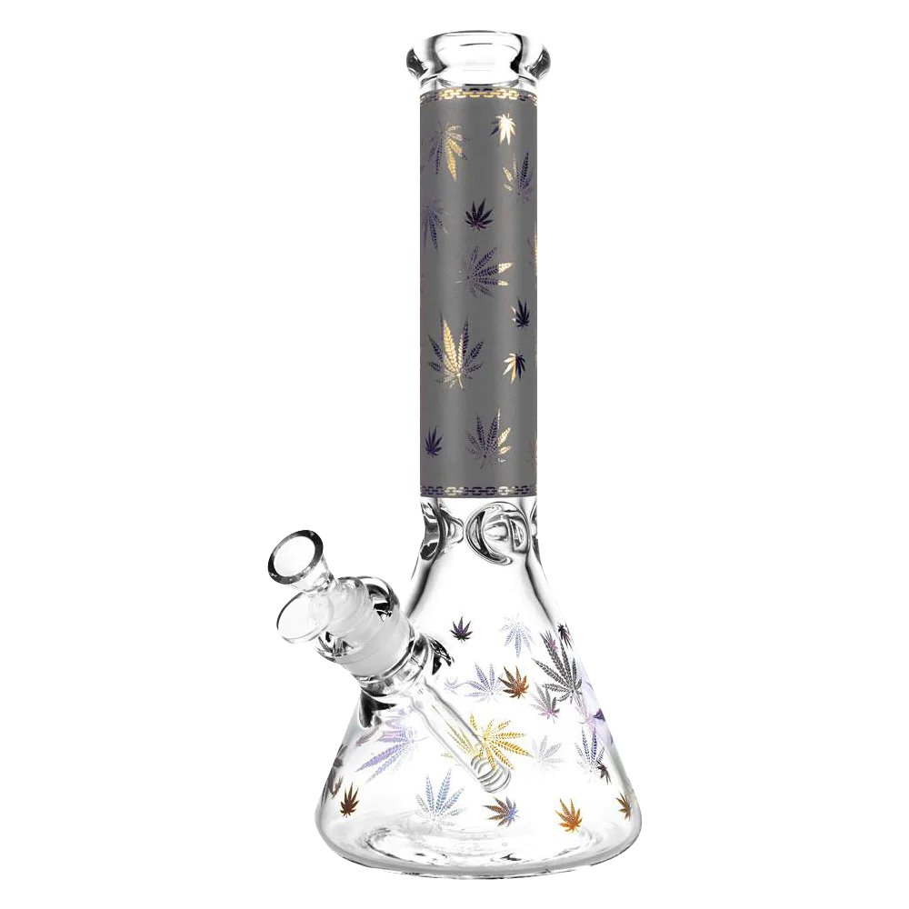 14" 'Trees' Foil Canna-Leaf Print Beaker Bong with 45 Degree Joint Front View