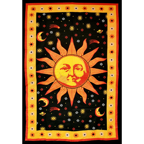 ThreadHeads Celestial Sun Tapestry, vibrant black & orange, 55"x83" wall art