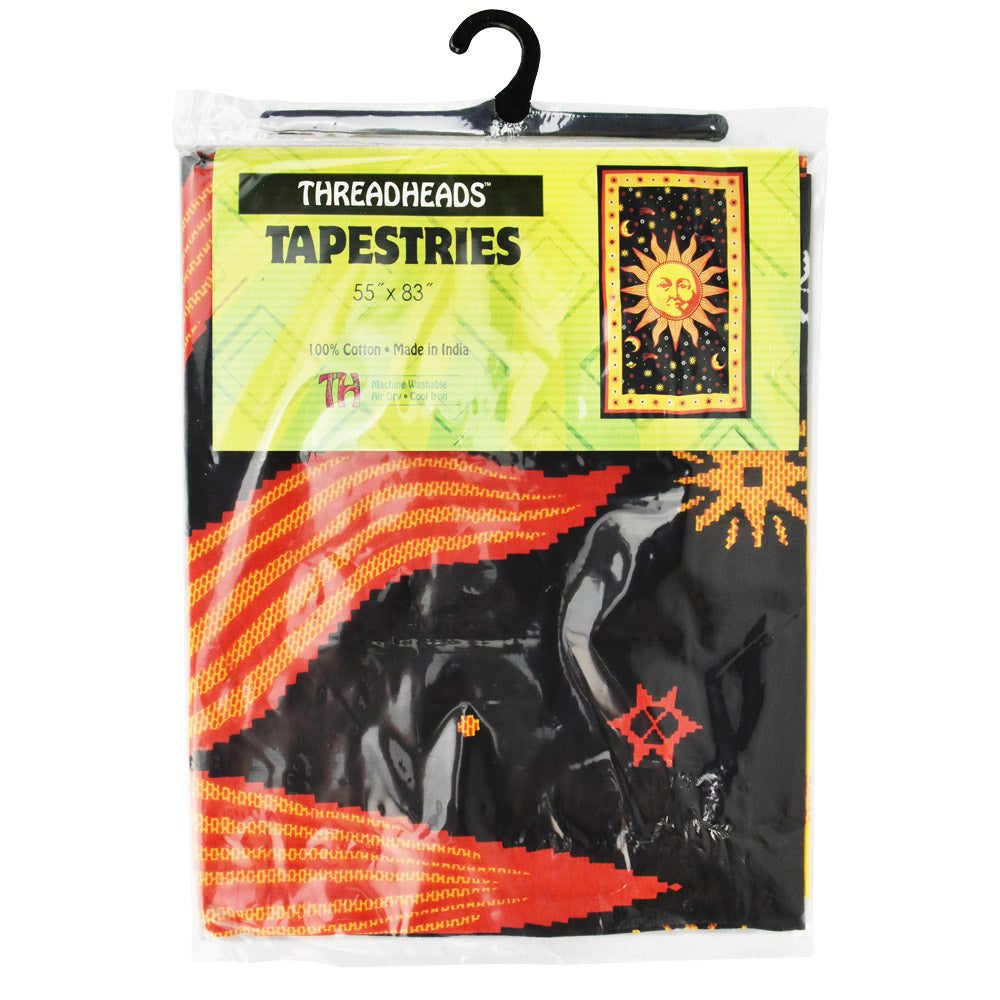 ThreadHeads Celestial Sun Tapestry, 55"x83", vibrant colors, packaged front view