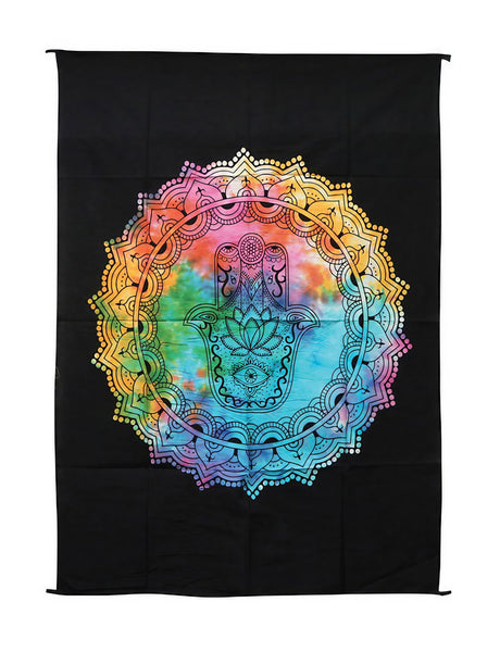 ThreadHeads Hamsa Hand Tie-Dye Wall Hanging, 30"x40" Cotton Tapestry with Vibrant Colors