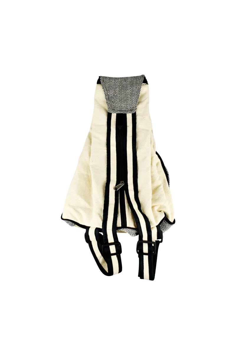 ThreadHeads Himalayan Hemp Convertible Sling Pack in tan with black straps, front view