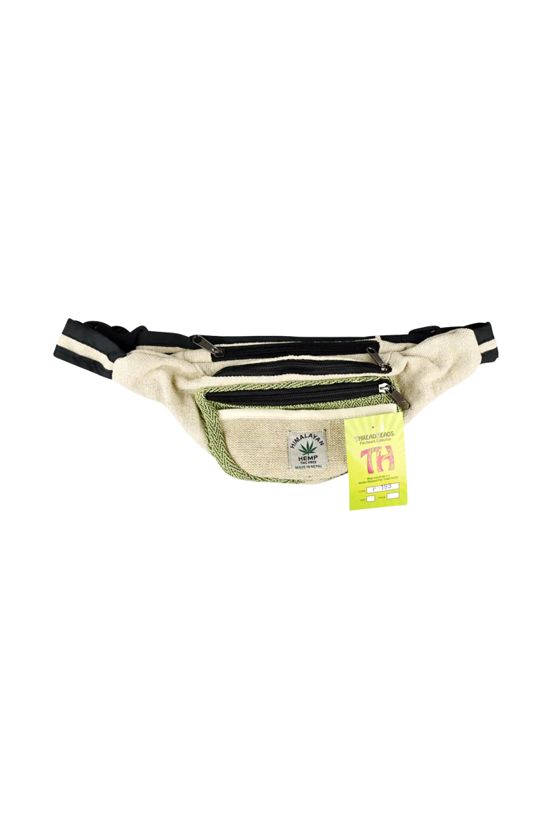 ThreadHeads Himalayan Hemp Fanny Pack in Natural Color, Front View with Zipper Detail