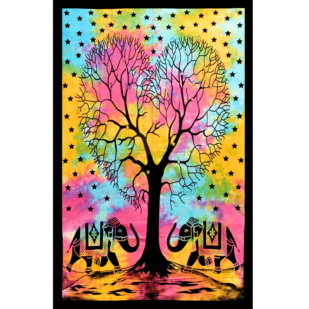 ThreadHeads Lucky Elephant Couple Tie-Dye Tapestry, Colorful Cotton Home Decor