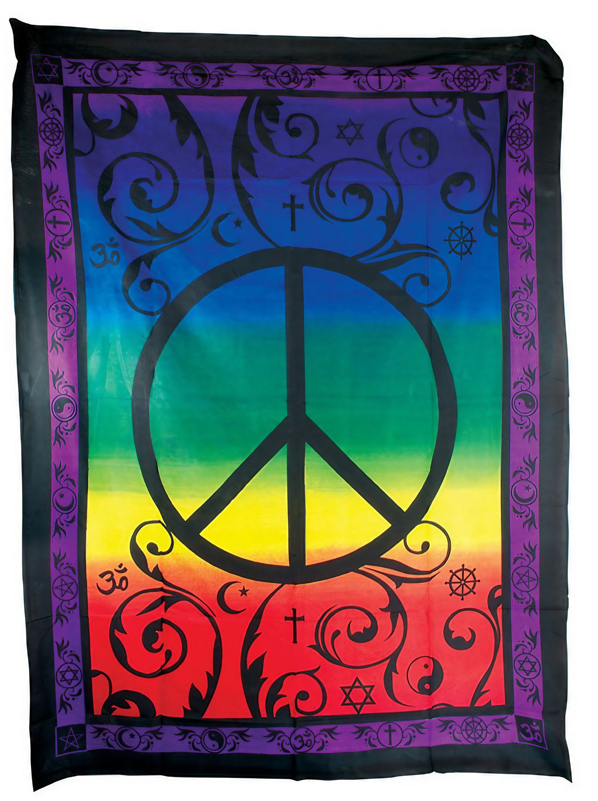 ThreadHeads Peace Tapestry with vibrant tie-dye design and peace symbol - 55"x85" front view